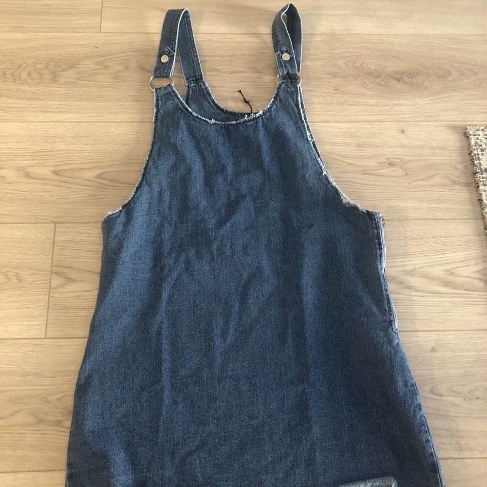 Missguided Denim Distressed Hem Pinafore Dress 8